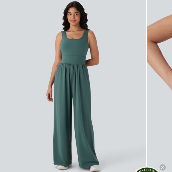 HALARA Pants - Halara Airy Wide Leg Cool Touch Yoga Jumpsuit with Pockets-Easy Peezy Teal Sz XL
